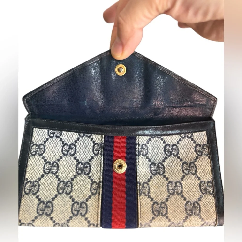 Gucci Beige GG Canvas Wallet with Red and Navy Web Stripe - Picture 7 of 9